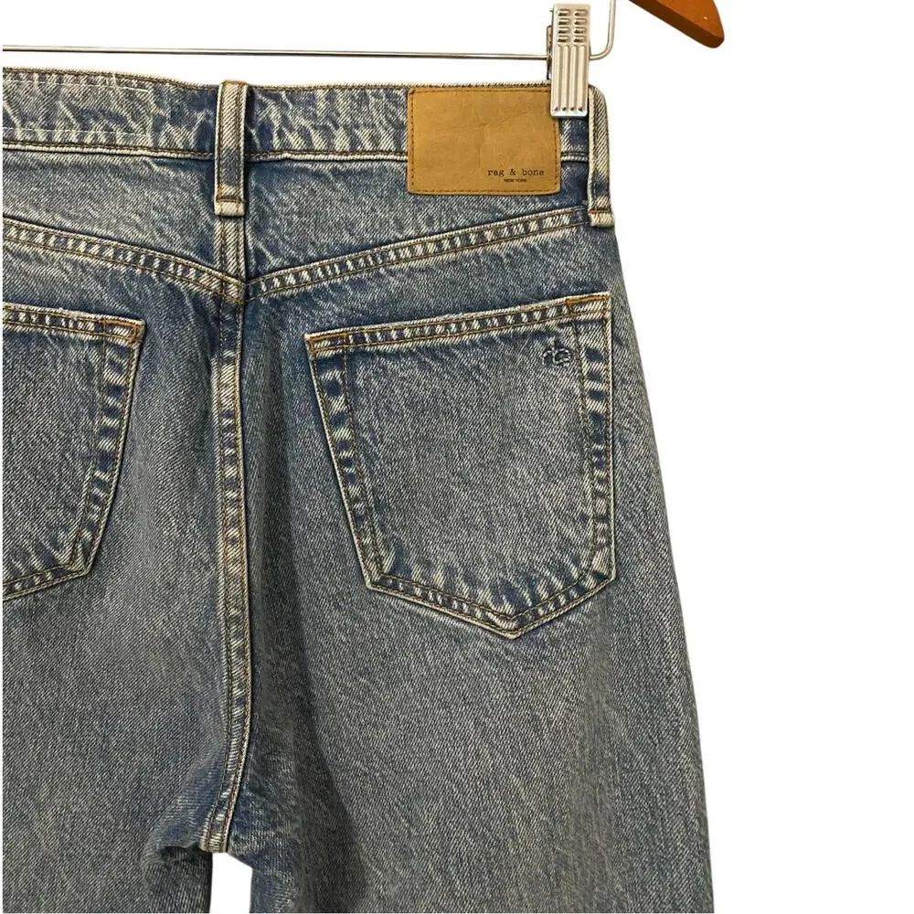 Rag & Bone Alex High Rise Straight Jean US 24 Mid Blue Wash Denim 100% Cotton
